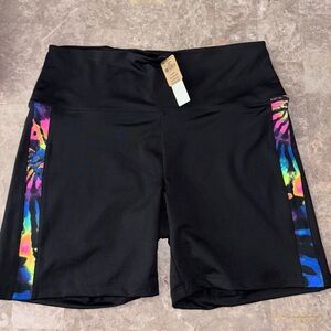 Women's Black and Multicolor Athletic Shorts